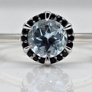 Sky Blue Glacier Topaz, Black Spinel, Rhodium Over Sterling Ring